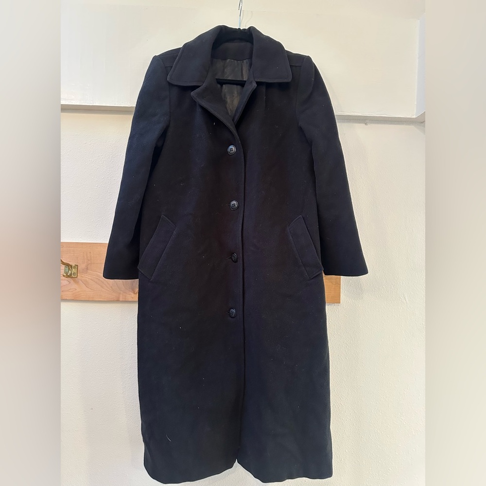Vintage Pure Virgin Wool Black Trench Coat